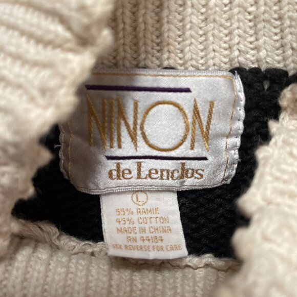 Vintage 80s Ninon de Lenclos Women’s Large Floral 3D Knit Mock neck Embroidered - Picture 4 of 6
